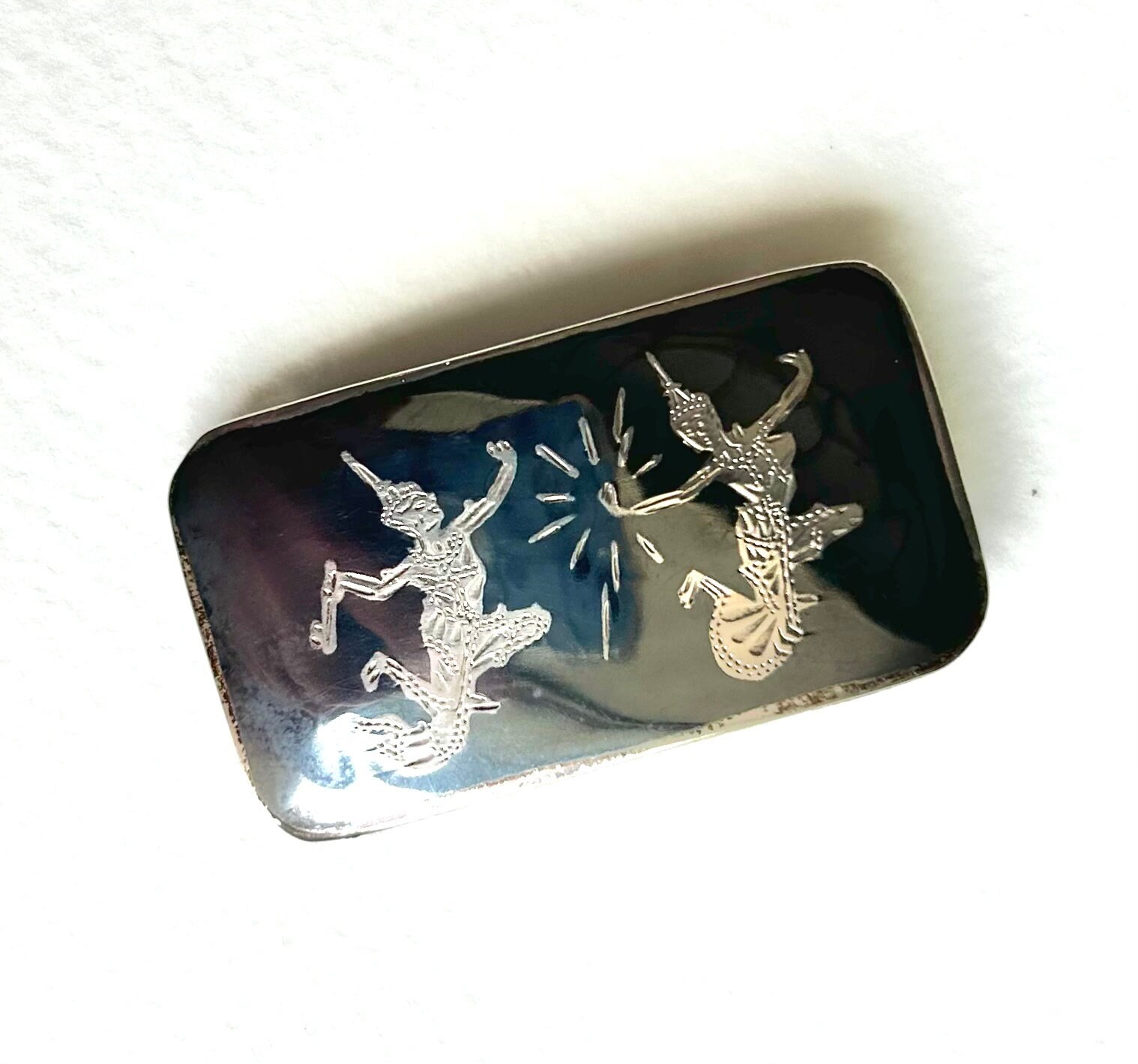 Thai Niello Belt Buckle in Sterling Silver