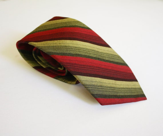 Vintage Red and Olive Striped Tie - image 1