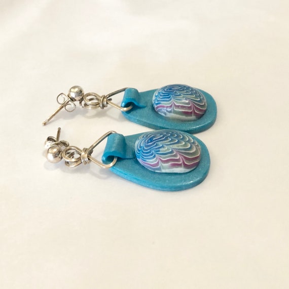 Turquoise and Lavender Fimo Earrings - image 5