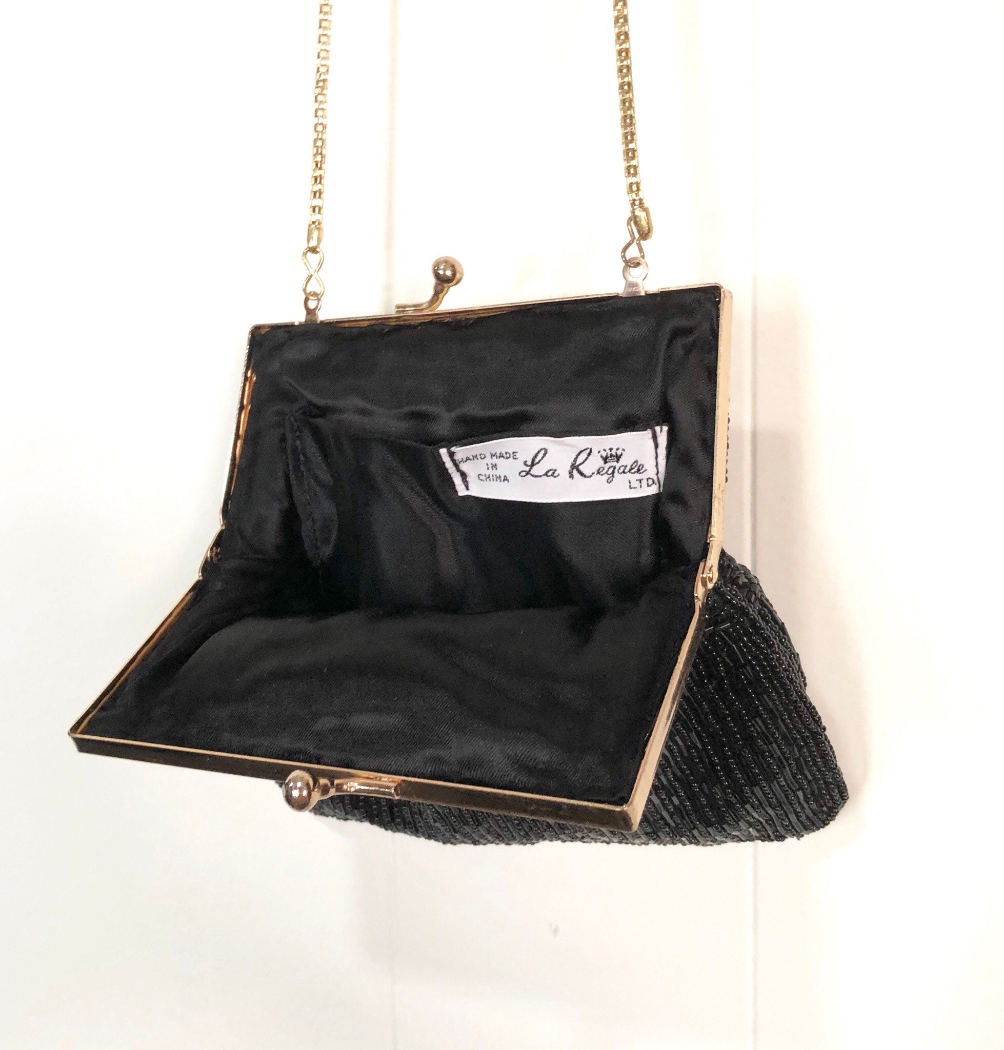 Vintage Hand Beaded la Regale Ltd Black Handbag 