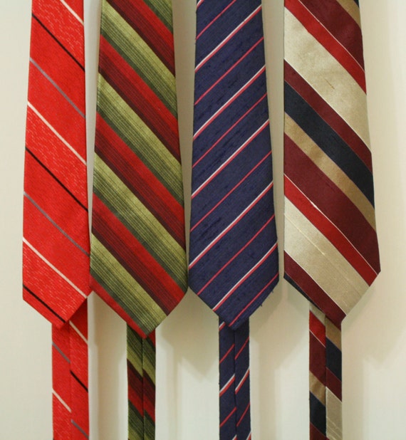 Vintage Red and Olive Striped Tie - image 5
