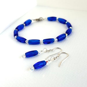 Blue Glass Bracelet and Earrings
