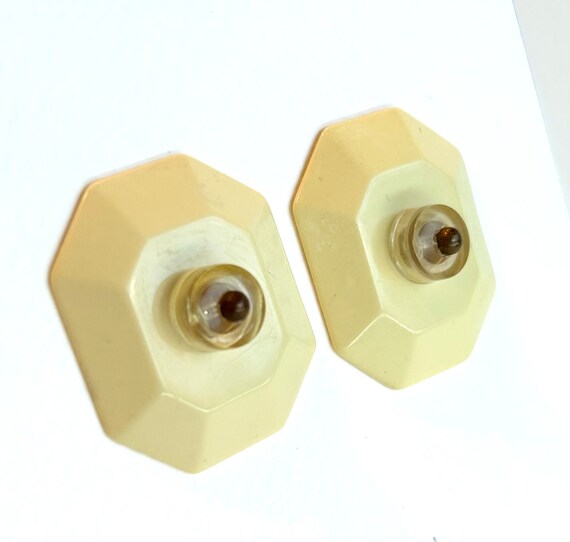 Large Beige Octagonal Earrings - image 1
