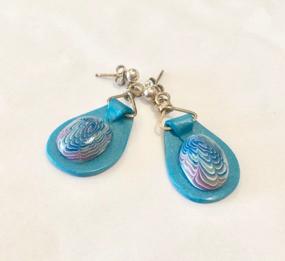 Turquoise and Lavender Fimo Earrings - image 3