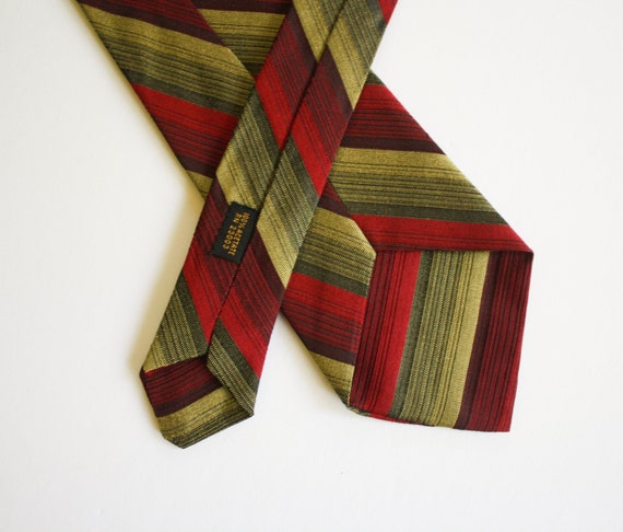 Vintage Red and Olive Striped Tie - image 2