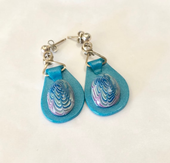 Turquoise and Lavender Fimo Earrings - image 1