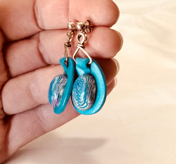 Turquoise and Lavender Fimo Earrings - image 4