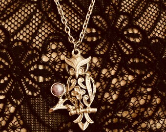 Silver Tone Owl with Lavender Accent Necklace