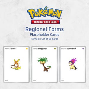 Espaces réservés imprimables avec formulaires régionaux Pokémon | 58 cartes | Téléchargement numérique | Espaces réservés pour la collection de reliures