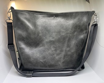 Stormcloud Gray Leather Tote Bag