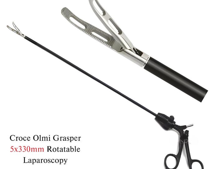 Croce Olmi Bowel Grasper Laparoscopic Surgery Grasper forcep  5mmx33cm Surgical Instrument |Stainless Steel Reusable Autoclaveable Rotatable