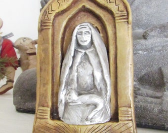 Handmade Statue in Niche of Julian of Norwich, "All Shall Be Well":  Comfort in a Difficult Time; Patron of Cats and Cat-Lovers