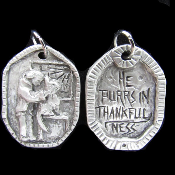 St. Jeoffry: "He Purrs in Thankfulness," Patron of Cats and Cat-Lovers, Handmade Medal