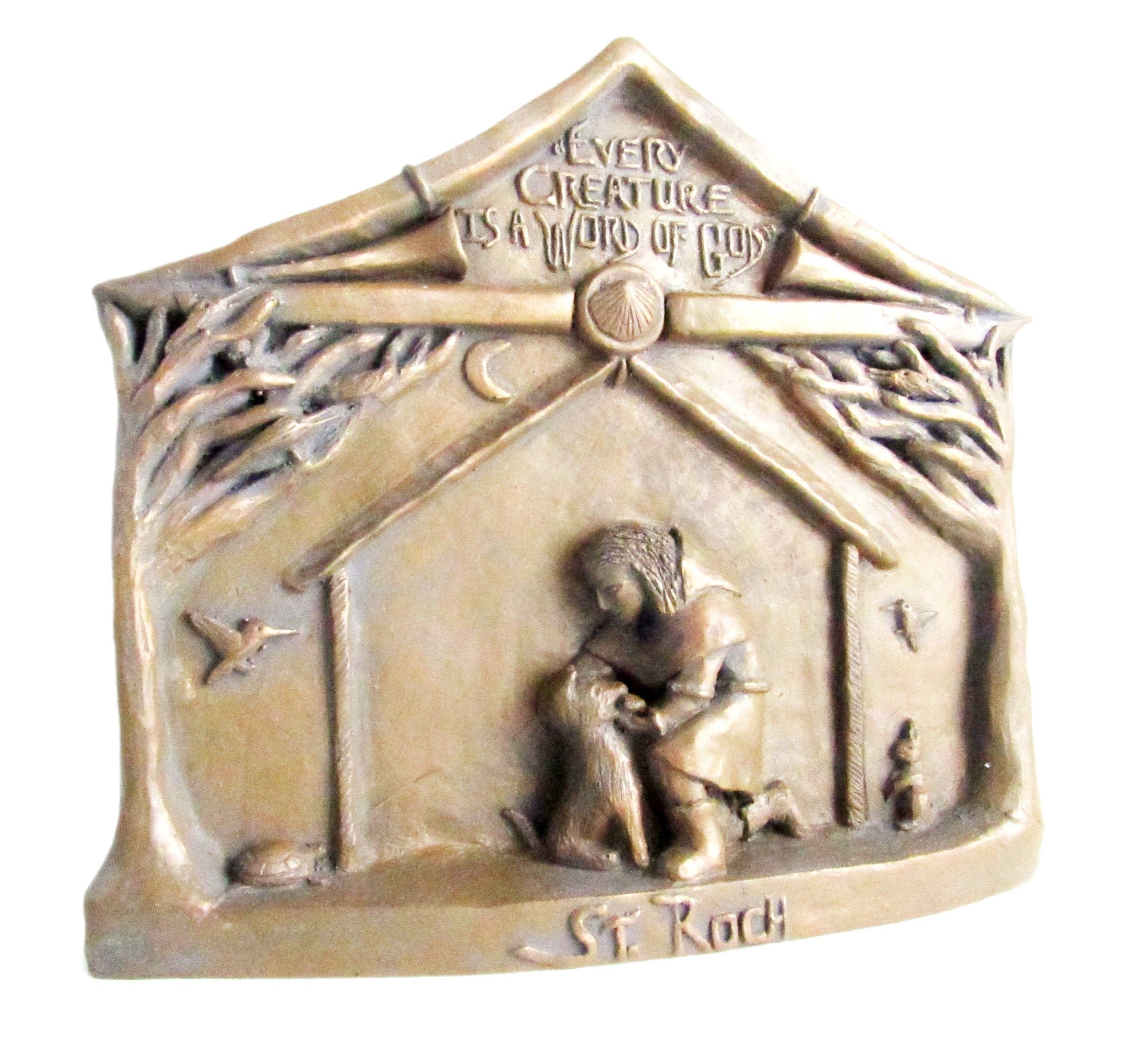 St. Roch, Patron of Dogs and Dog-Lovers: Handmade Statue / Plaque (La…