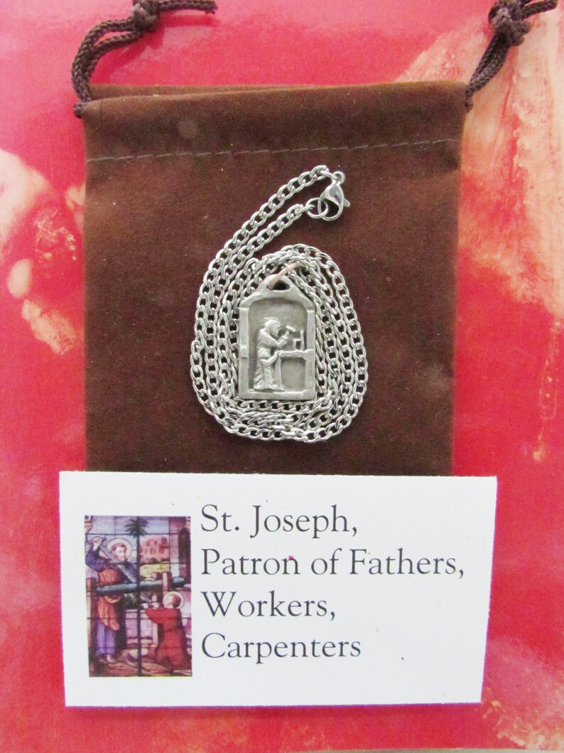 St. Joseph, Patron of Fathers, Workers, Carpenters, Handmade Medal on Chain image 6