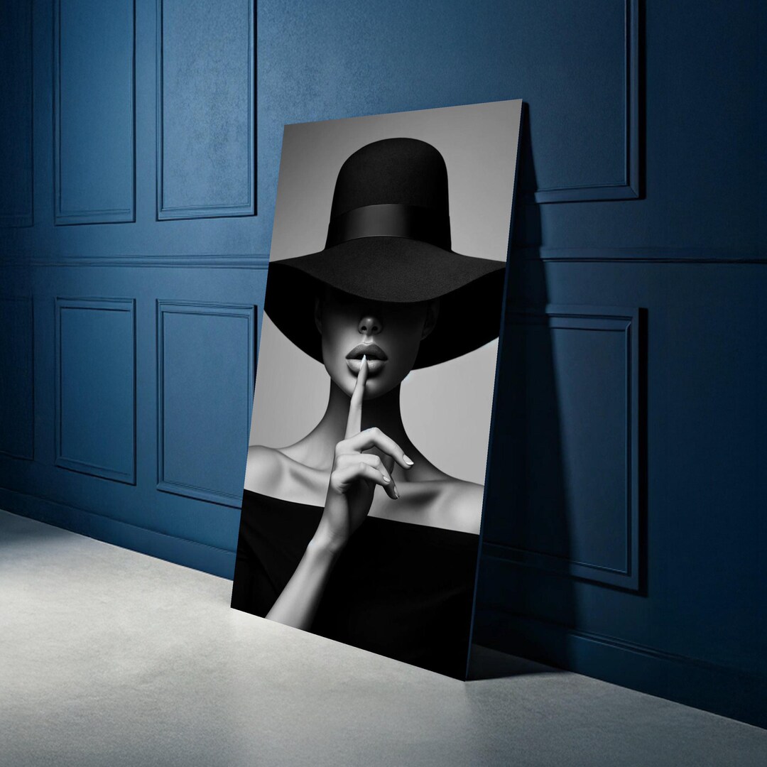 Elegant Woman in Black Hat Canvas, Mystery Portrait Wall Art, Fashion ...