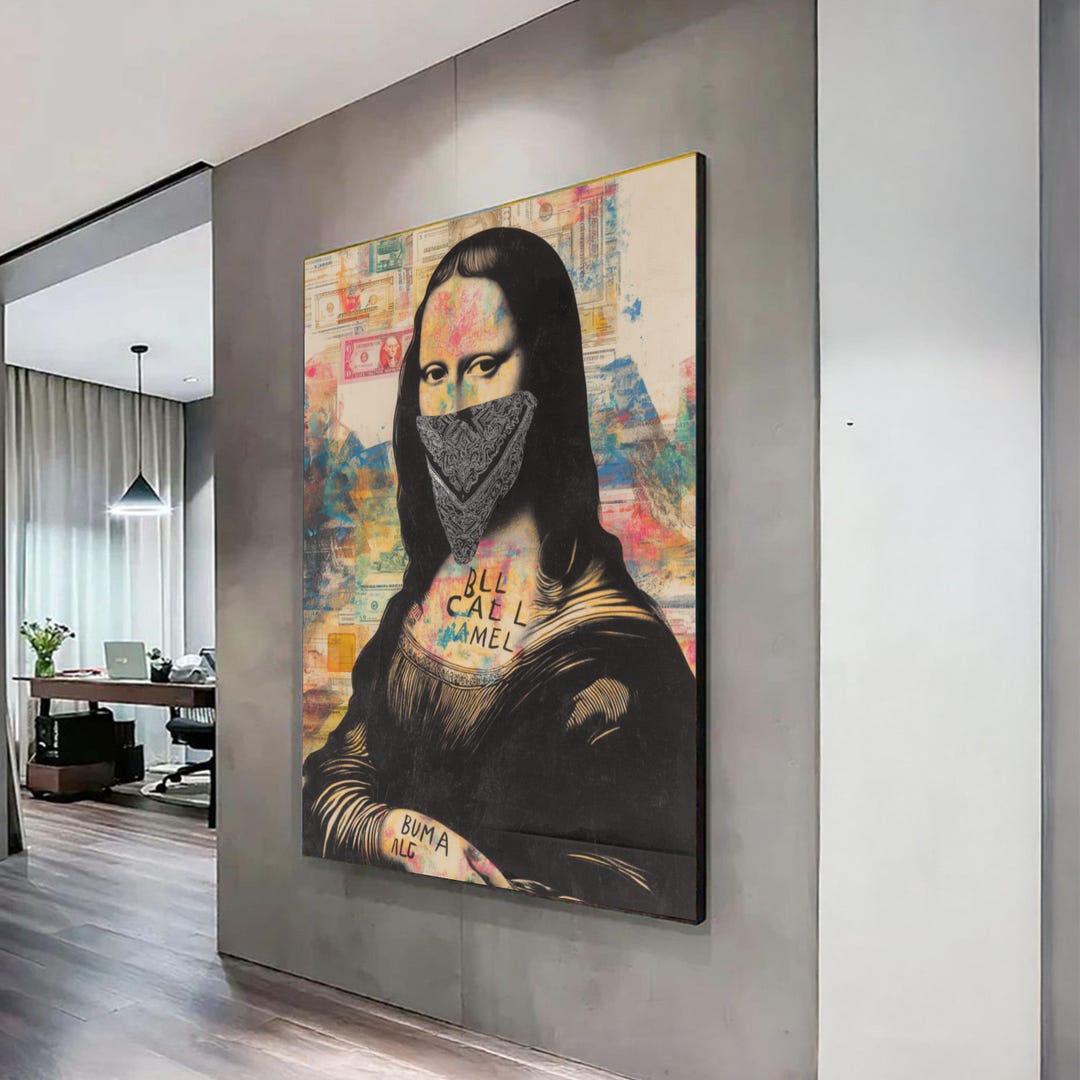 Modern Mona Lisa With Bandana, Urban Street Art Canvas, Graffiti