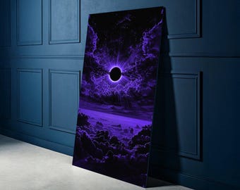 Quadro su tela con eclissi cosmica, stampa con eclissi solare viola, tela con nuvole e nebulose spaziali, decorazione per la casa con cielo celeste, parete con universo mistico