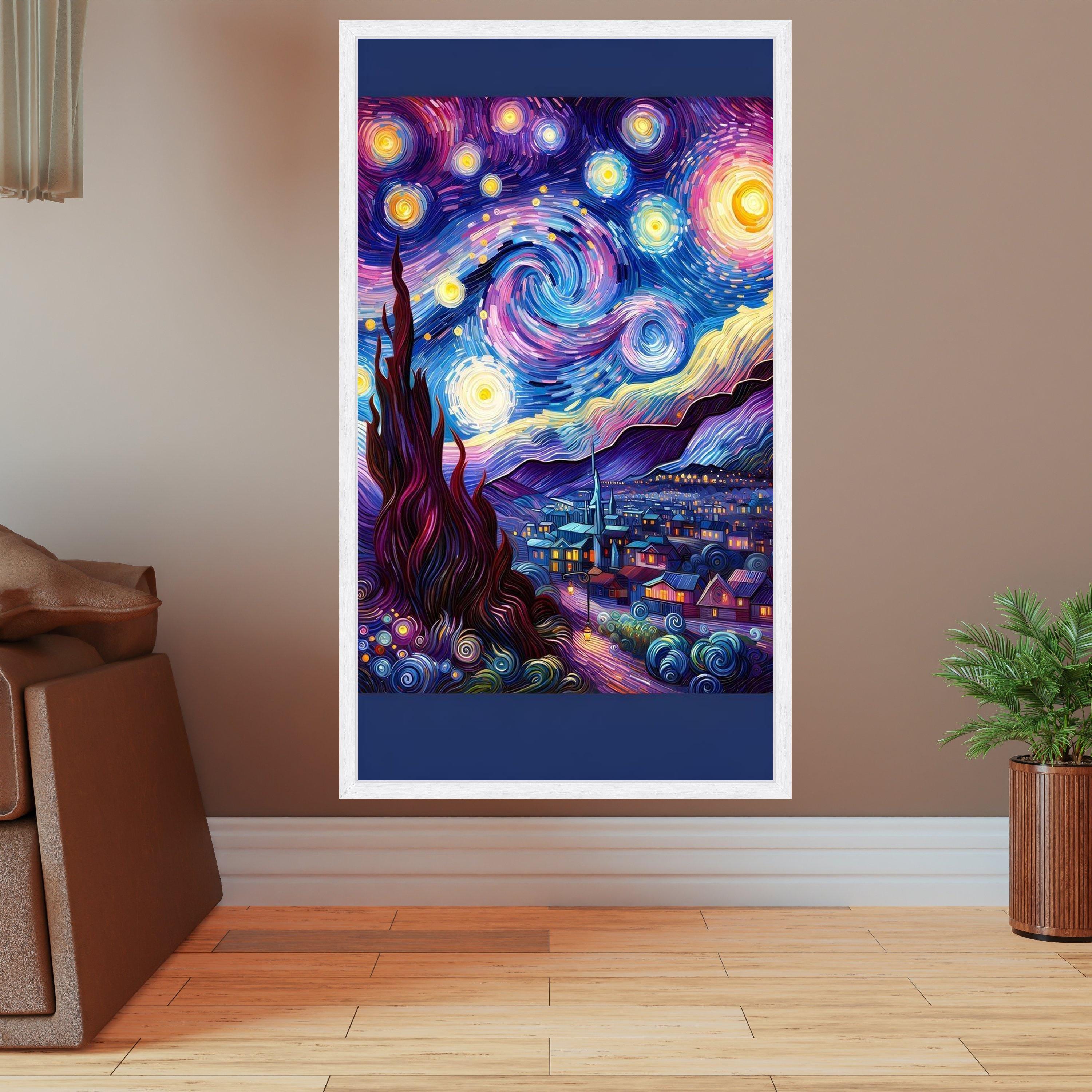 Starry Night Style Canvas Wall Art, Vibrant Night Sky Painting ...
