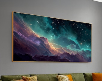Kosmische nevel canvas muurkunst, Galaxy Sky landschap, ruimte sterren canvas, hemelse woondecoratie, abstracte kunst aan de muur universum
