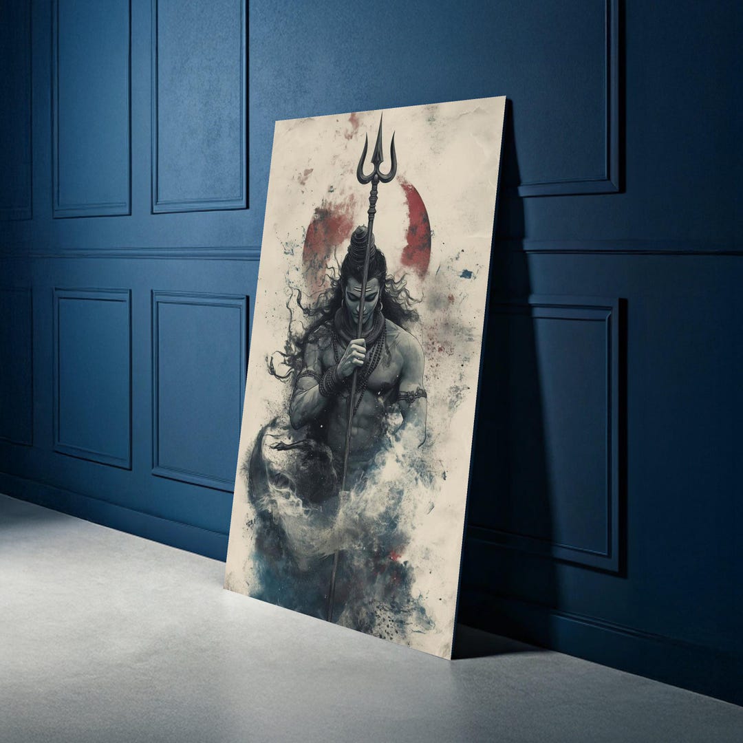 Lord Shiva Canvas Wall Art, Trishul Spiritual Painting, Hindu God Decor ...