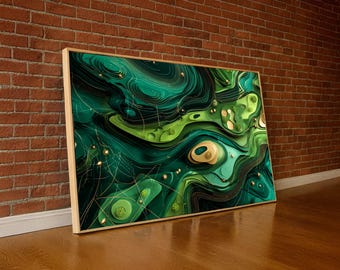 Abstract Topographic Map Canvas Wall Art, Modern Green Layered Contour Design,  Home Decoration, Nature Inspired Geometric Canvas