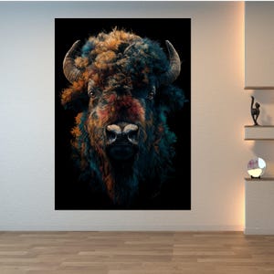 Vibrant Buffalo Portrait Canvas, Abstract Animal Wall Art, Colorful Bison Face, Wildlife Canvas Decoration, Modern Rustic Home Art image 6