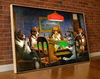 Dogs Playing Poker Canvas Print, Vintage Animal Art