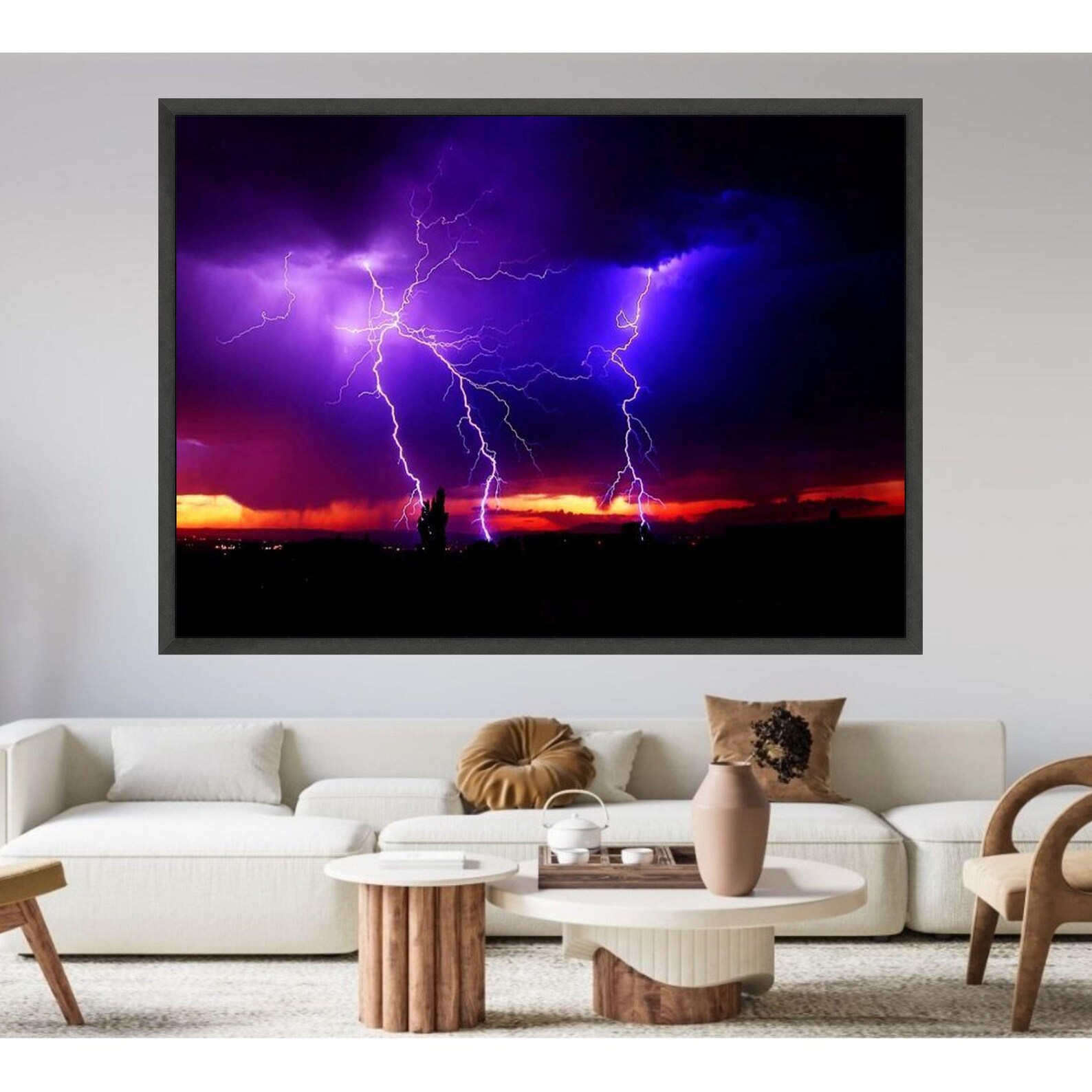 Dramatic Purple Lightning Storm Canvas, Sunset Sky Wall Art ...