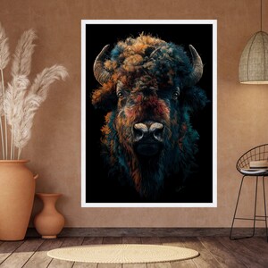 Vibrant Buffalo Portrait Canvas, Abstract Animal Wall Art, Colorful Bison Face, Wildlife Canvas Decoration, Modern Rustic Home Art image 4