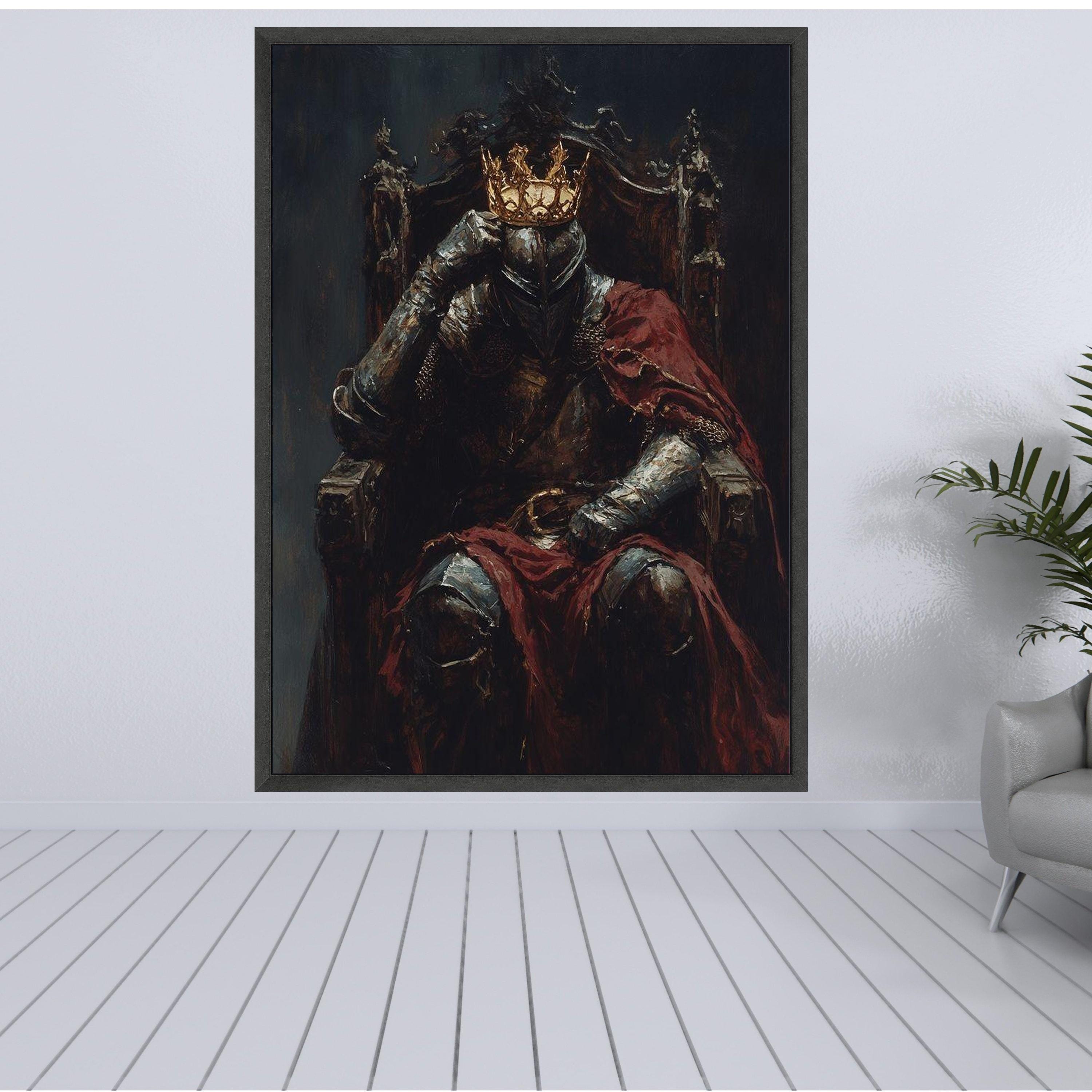 Medieval Knight on Throne Canvas Wall Art, Dark Royalty Painting ...