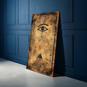 Ancient Egyptian Eye of Horus Canvas Wall Art, Hieroglyphic Pyramid Wall Decor, Vintage Egypt Symbol Canvas, Mystical Home Decoration