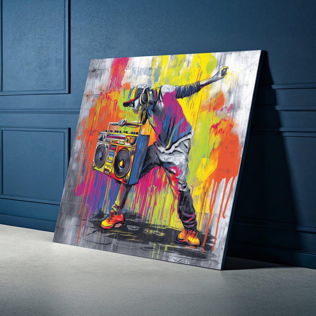 Urban Hip Hop Dancer With Boombox Canvas, Vibrant Street Art Style