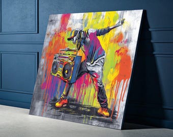 Urban Hip Hop Dancer With Boombox Canvas, Vibrant Street Art Style