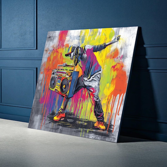 Urban Hip Hop Dancer With Boombox Canvas, Vibrant Street Art Style