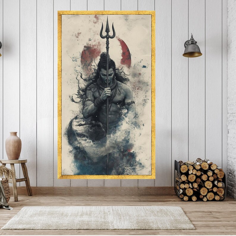 Lord Shiva Canvas Wall Art, Trishul Spiritual Painting, Hindu God Decor ...