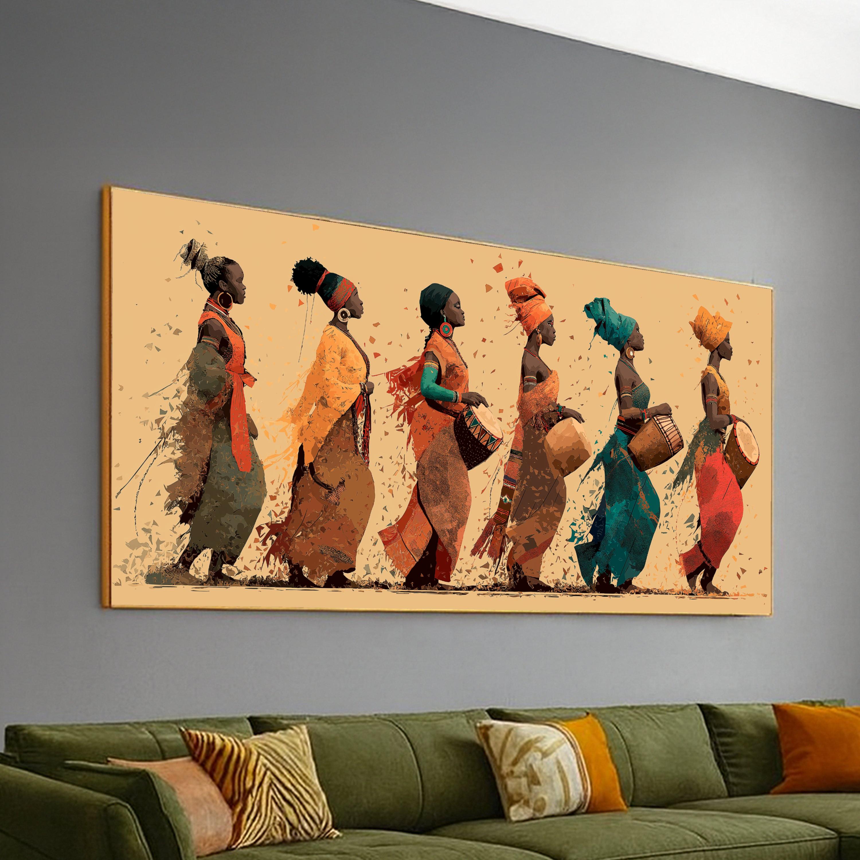 African Tribal Women With Drums Canvas, Ethnic Cultural Wall Art