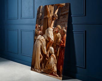 Quadro su tela raffigurante la scena della crocifissione di Gesù, arte murale religiosa cristiana, passione biblica di Cristo, decorazione spirituale per la casa, stampa su tela
