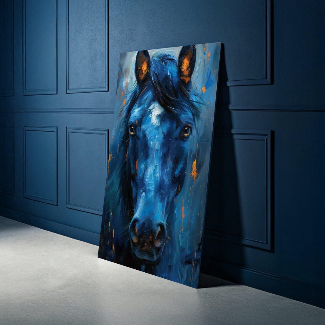 Majestic Blue Horse Canvas Wall Art, Abstract Animal Portrait, Modern ...