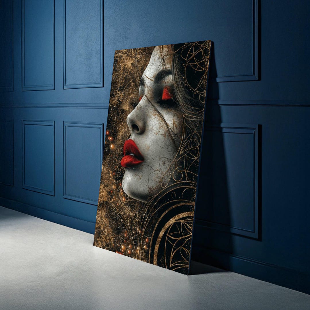 Ethereal Woman Portrait Canvas, Red Lips and Eyeshadow Wall Art ...