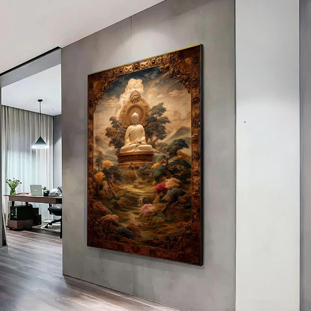 Serene Buddha Meditation Canvas, Tranquil Asian Landscape Wall Art ...