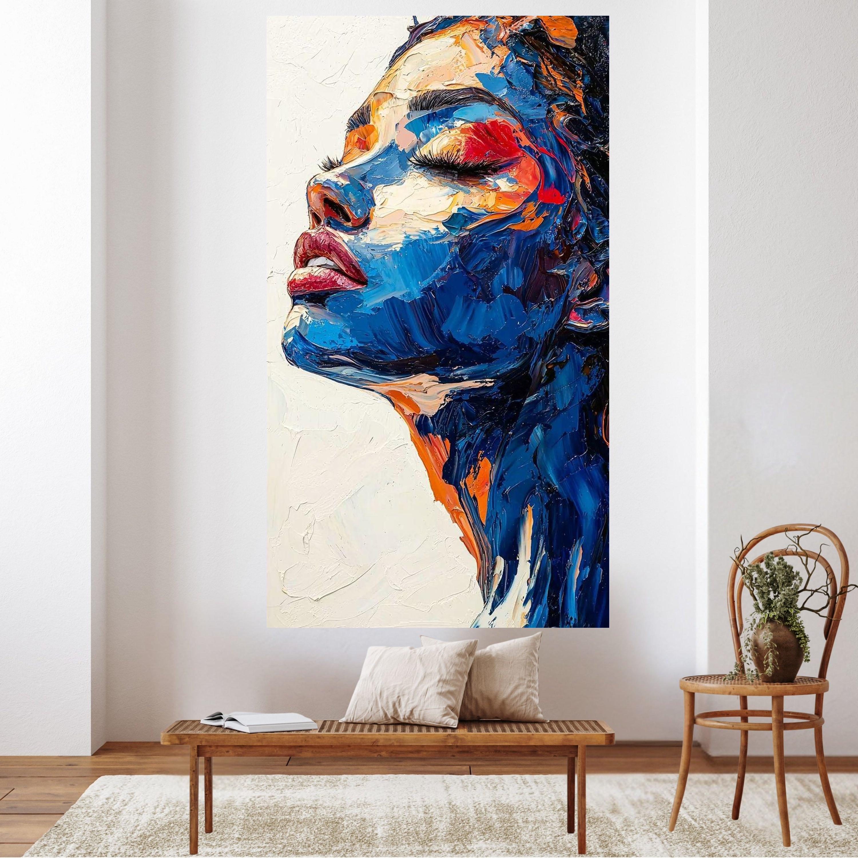 Abstract Woman Portrait Canvas, Face Painting, Modern Colorful Wall Art ...