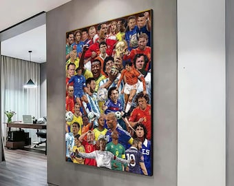 Legendary Soccer Legends Collage Canvas, World Cup Football Stars Wall Art, Iconic Footballers Painting, Sports Memorabilia Decor, Ready to