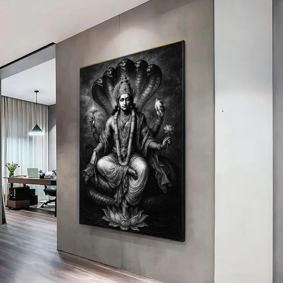 Lord Vishnu Canvas Wall Art, Hindu Deity Painting, Spiritual Mythology ...