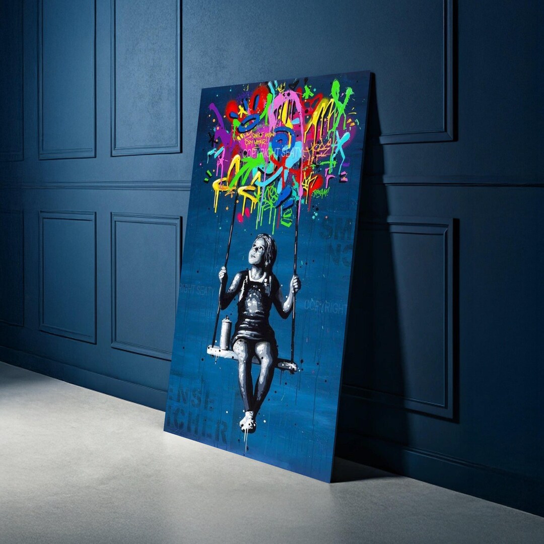 Urban Girl Swing Graffiti Canvas, Street Art Wall Decor, Colorful Spray ...