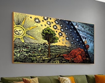 Vintage Flammarion Engraving, Mystical Cosmos Canvas, Celestial Wall Art, Spiritual Universe Illustration, Unique Home Decor