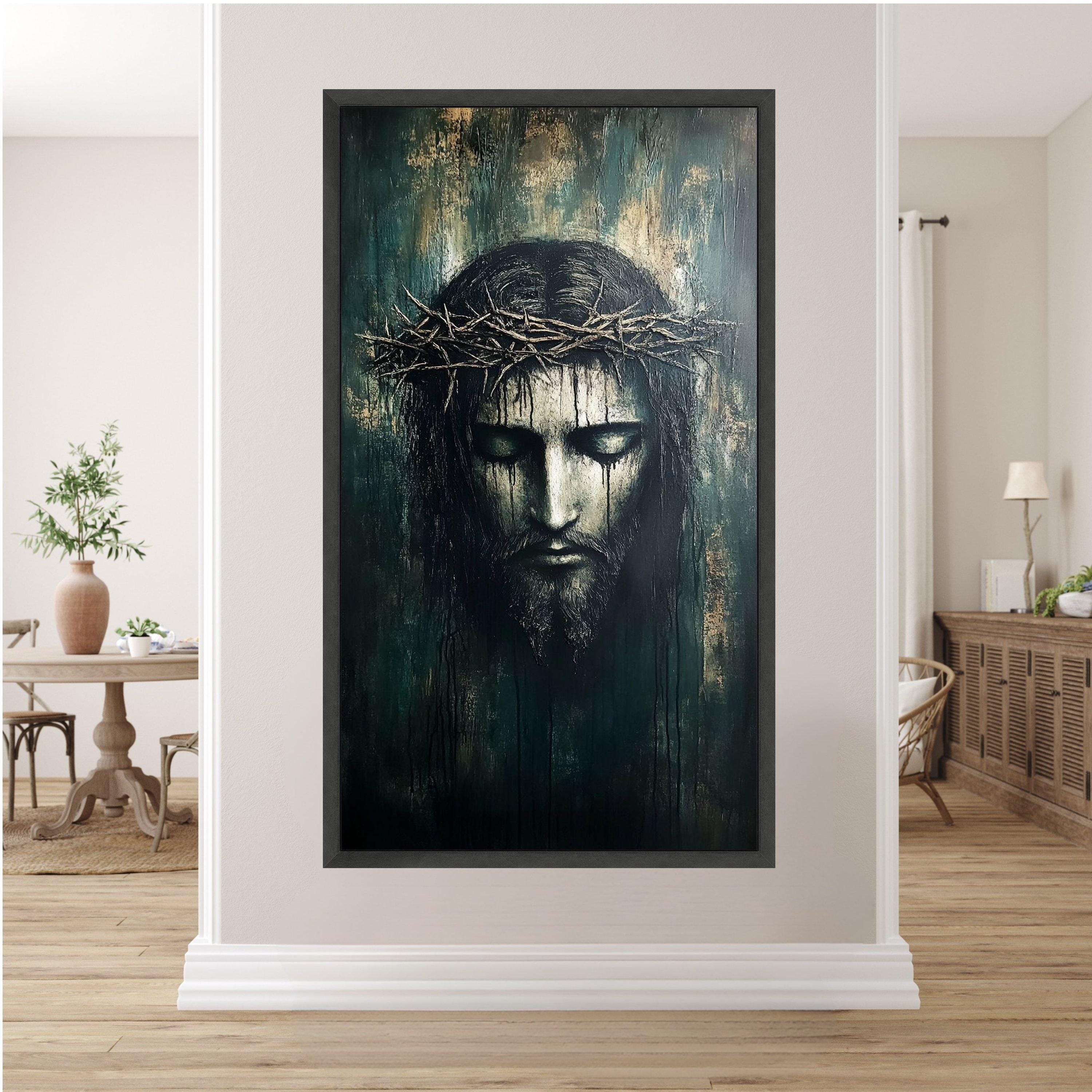 Jesus Christ Portrait Canvas, Crown of Thorns Wall Art, Religious Faith ...