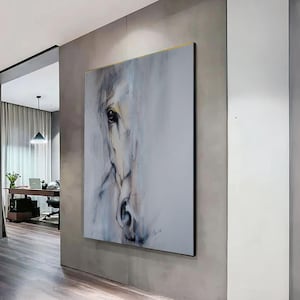 Abstract White Horse Portrait Canvas, Minimalist Animal Wall Art, Contemporary Equine Drawing, Soft Pastel Artwork, Farmhouse Decor Canvas