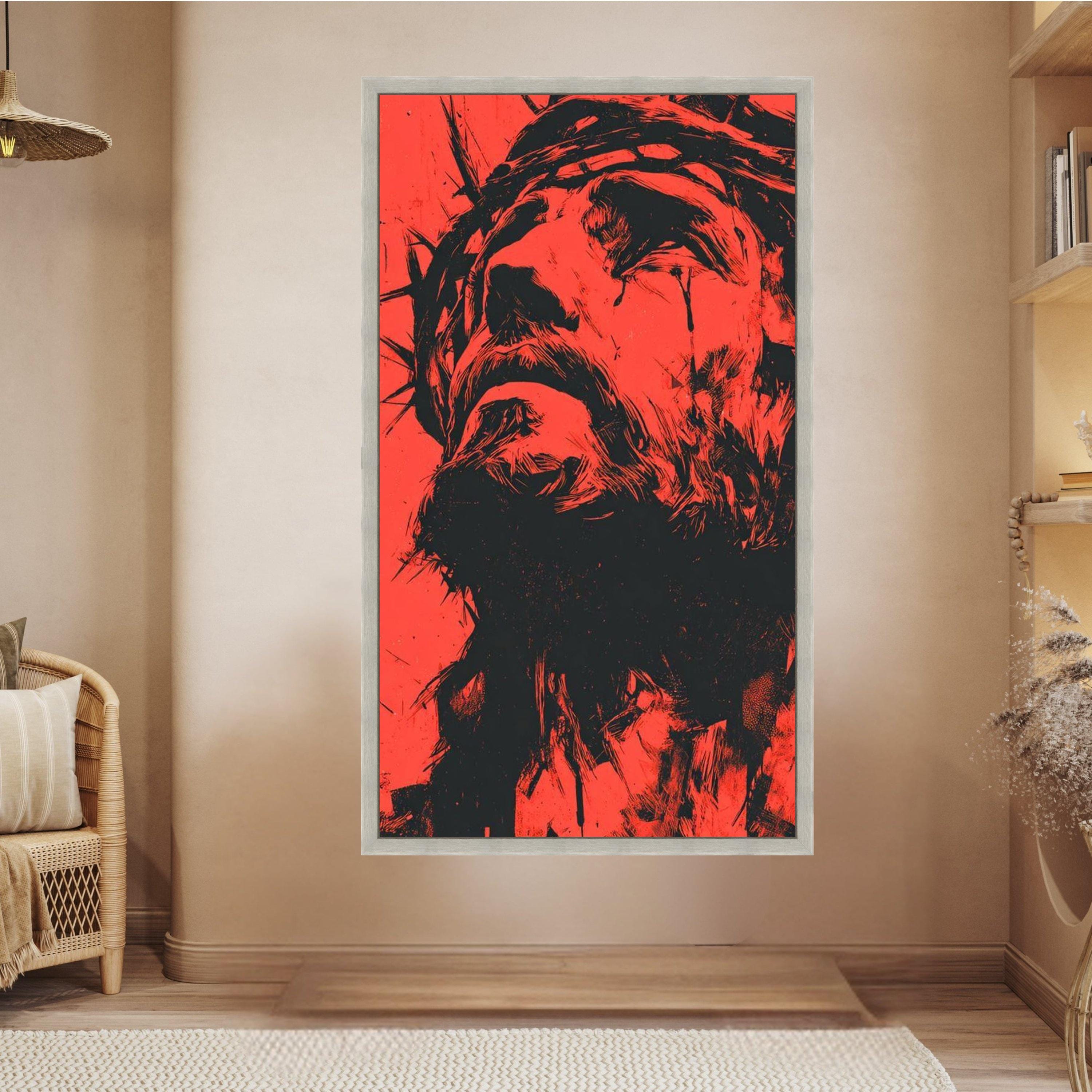 Jesus Christ Crown of Thorns Canvas, Red and Black Religious Wall Art ...