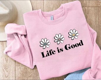 Life is Good Floral PNG Digital Download, Retro Daisy Quote for Sublimation